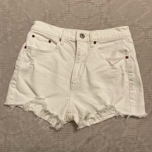 Abercrombie High Rise Denim Mom Short Medium Wash Distressed